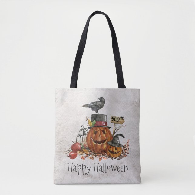 Halloween Black Bird and Pumpkins | Bolso de tela (Anverso)