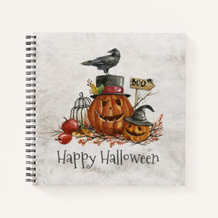 Halloween Black Bird and Pumpkins Cuaderno