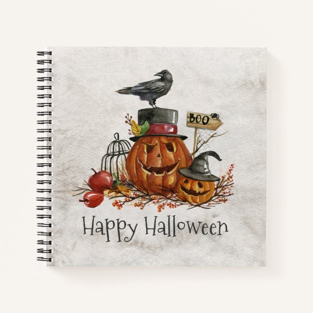 Halloween Black Bird and Pumpkins | Cuaderno (Anverso)