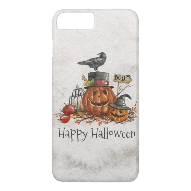 Halloween Black Bird and Pumpkins | Funda para móv (Reverso)