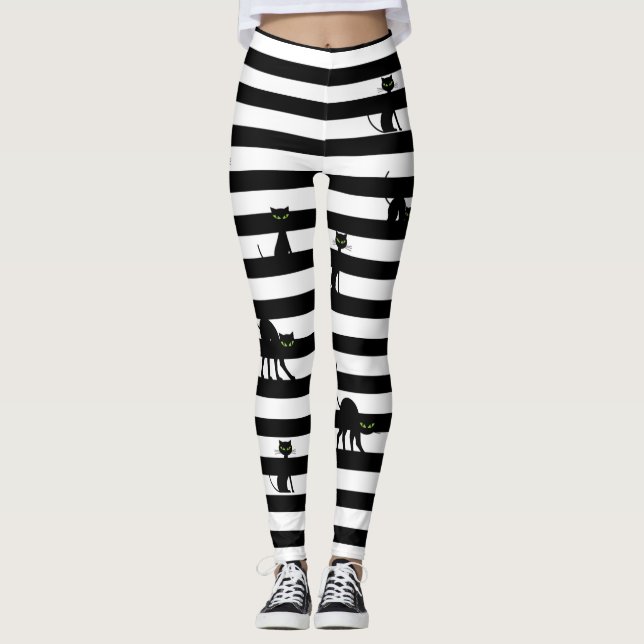 Halloween Black Cat & Stripes Leggings (Anverso)