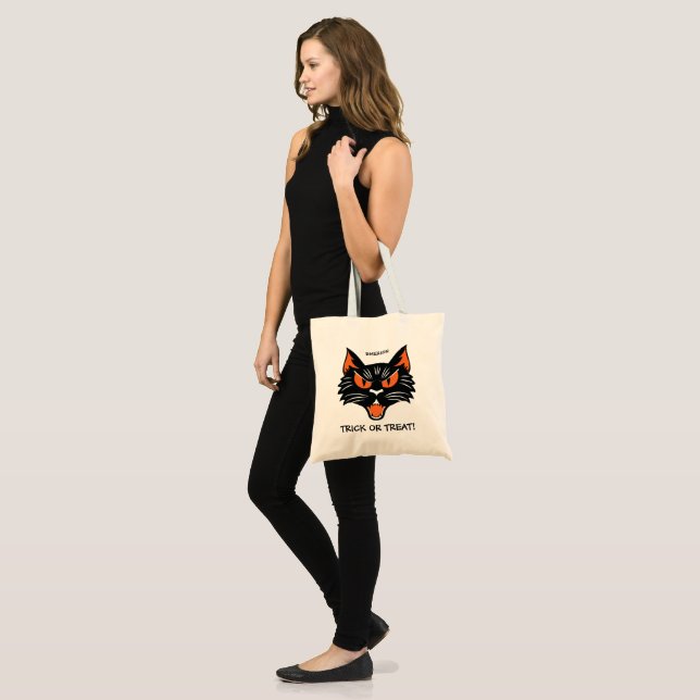 Halloween Black Cat Trick o Trate Bolsa con Nombre (Anverso (modelo))