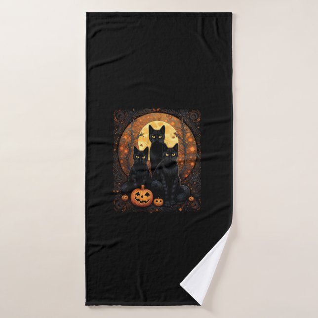 Halloween Black Cat Van Gogh Witch Kawaii Pumpkin (Toalla de baño)