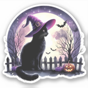 Halloween Black Cat Witch and Bats Pegatina