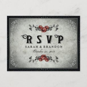 Halloween Black Gray & Heart MENU RSVP