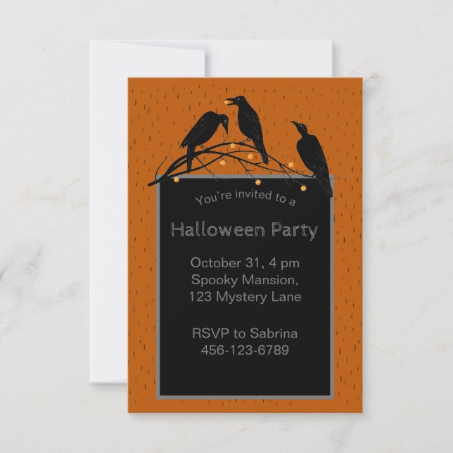 Halloween Black Ravens Spooky Invitación (Anverso)
