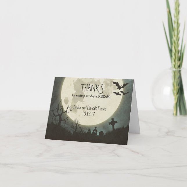 Halloween boda Gracias tarjeta con luna (Anverso)