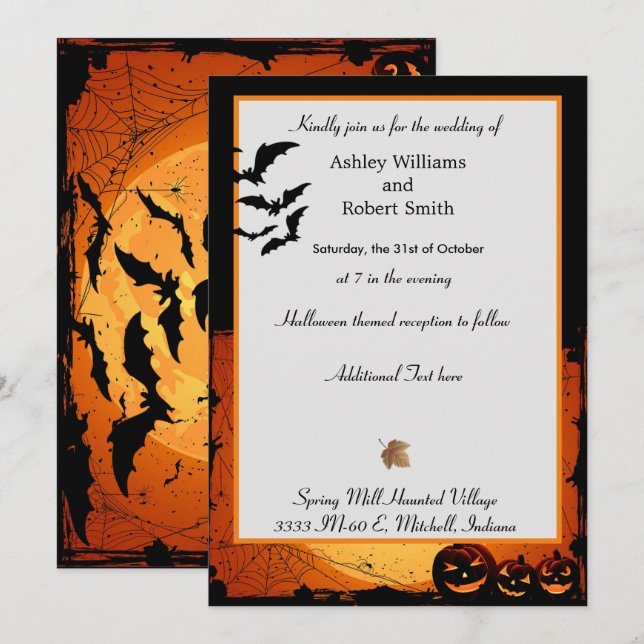 Halloween Boda Invitación Tarjeta Llanta Murciélag (Anverso / Reverso)