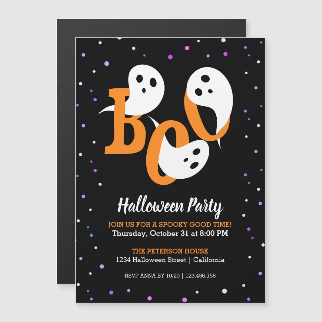 Halloween Boo Fantasma Imán de Invitación Confetti (Anverso/Reverso)