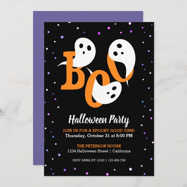Halloween Boo Ghosts invitación al Confetti púrpur (Anverso / Reverso)