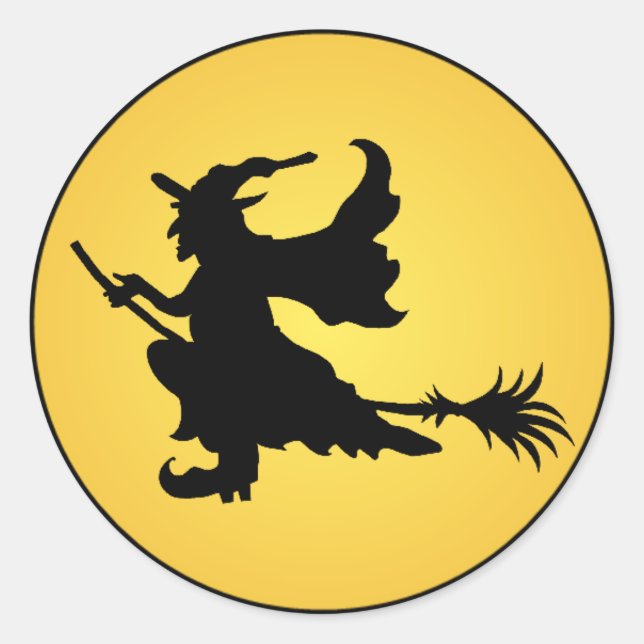 Halloween Bruja en pegatina de escobas (Anverso)