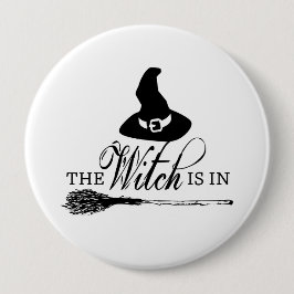 Halloween Bruja Negro y Blanco Botón Pin Badge