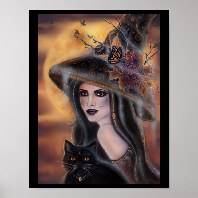 Halloween bruja y gato negro arte Renee Lavoie (Frente)