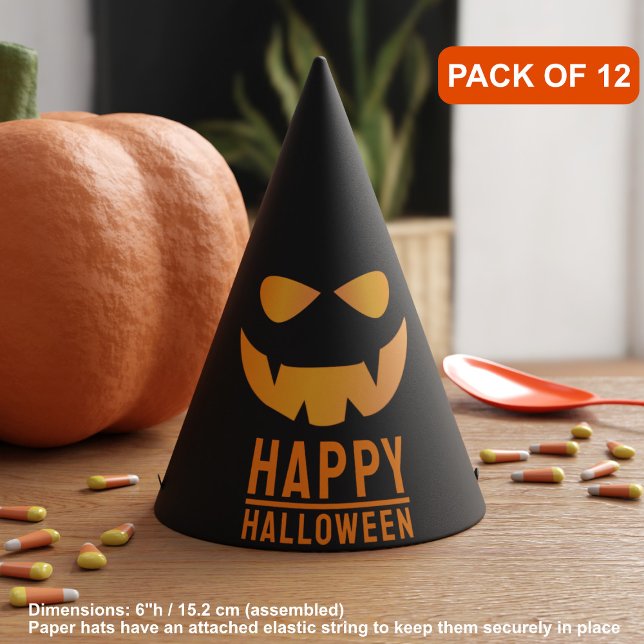 Halloween Calabaza Cara Jack O Lantern Gorra Fiest (Pack of 12 Party Hats!  🎃)