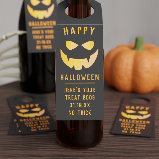 Halloween Calabaza Jack O Lantern Etiqueta de colg (Halloween bottle tags with space for your message.)