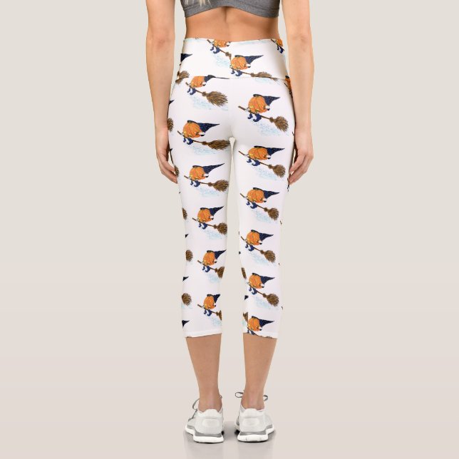 Halloween Capri Leggings Witch Pumpkin Flying (Reverso )