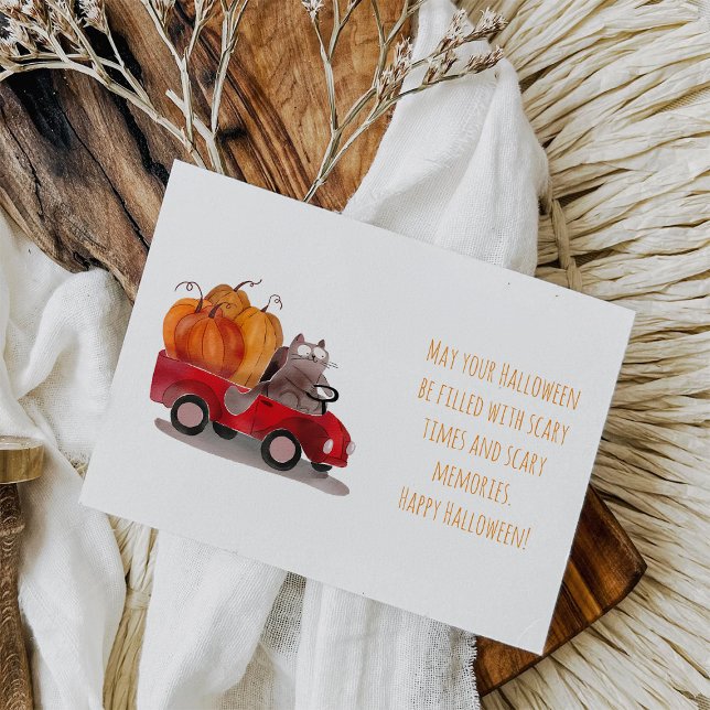 Halloween Cat entregando postal de calabaza Naranj (Subido por el creador)