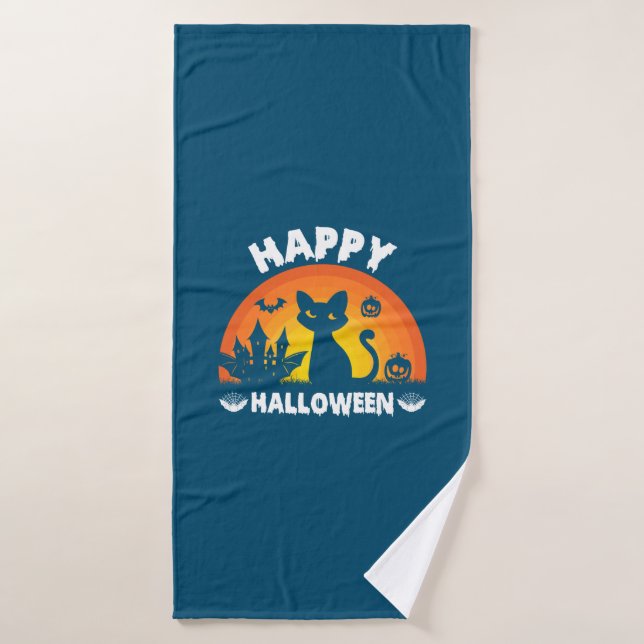 Halloween Cat Happy Halloween Birthday (Toalla de baño)