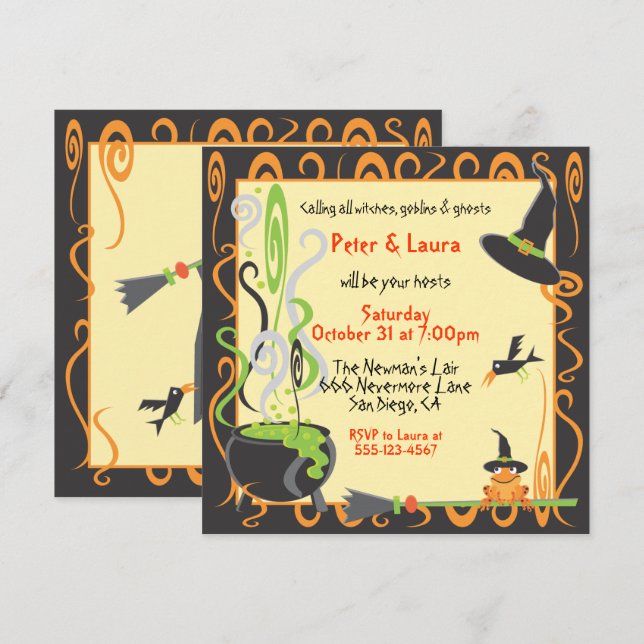 Halloween Cauldron Party Invitación (Anverso / Reverso)