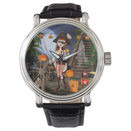 Halloween Chica pirata lindo reloj de pulsera