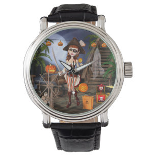 Halloween Chica pirata lindo reloj de pulsera