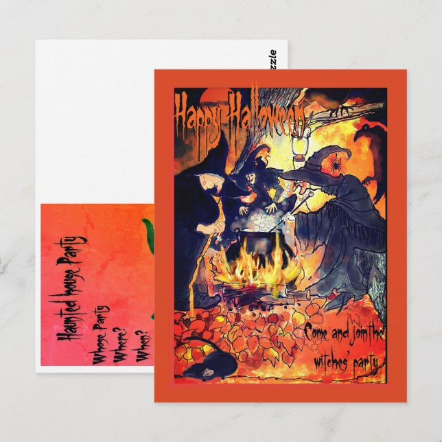 Halloween con invitación a fiesta de arte de tres  (Anverso / Reverso)