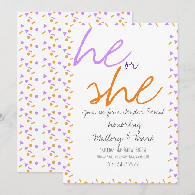Halloween Confetti Gender Revela Invitación (Anverso / Reverso)
