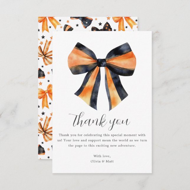 Halloween Coquette Bow Baby Shower Gracias Tarjeta (Anverso / Reverso)