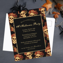 Halloween Cráneo gótico Invitación a la fiesta neg