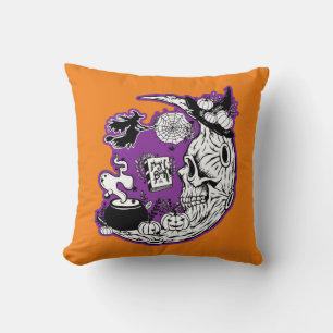 Halloween Crescent Moon Witch Skull Cojín decorati