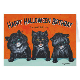 Halloween cumpleaños Black cats Tarjeta L. Wain CC