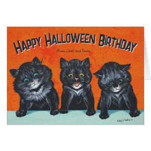 Halloween cumpleaños Black cats Tarjeta L. Wain CC