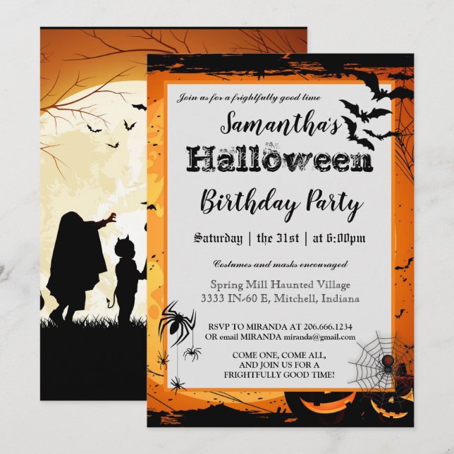 Halloween Cumpleaños fiesta de invitación Trick-or (Anverso / Reverso)