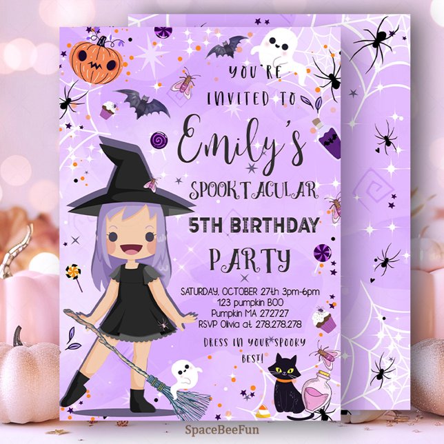 Halloween Cumpleaños Invitación Discurso Fiesta Ch (Halloween,pumpki,Birthday invites,Invitation,Costume Party,Girl Witch Halloween,Birthday Party,Spook)