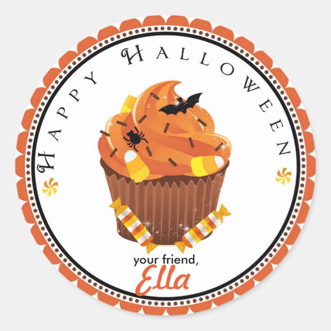 Halloween cupcake goodie bag favor pegatinas (Anverso)