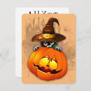 Halloween Curte Kitty Witch and Pumpkin Friend