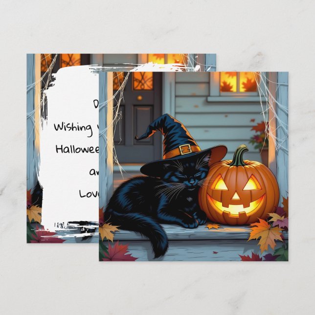 Halloween de calabaza para gato negro personalizad (Anverso / Reverso)