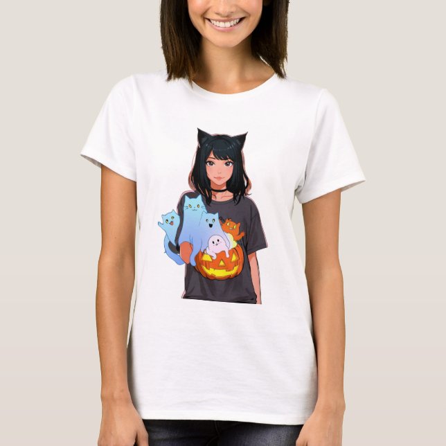 halloween de mujeres, camiseta de gatos, camiseta  (Anverso)