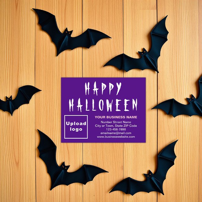 Halloween de negocios pequeña tarjeta de vacacione (Purple Halloween business flat holiday card)