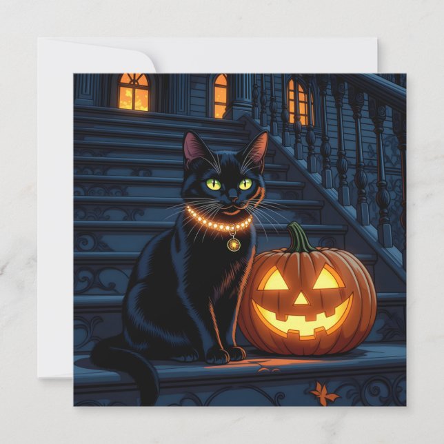 Halloween del gato negro y la calabaza brillante (Anverso)