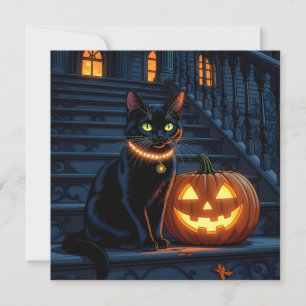 Halloween del gato negro y la calabaza brillante