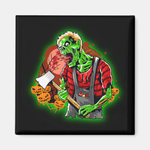 Halloween divertida Green Zombie Ax sobre el imán