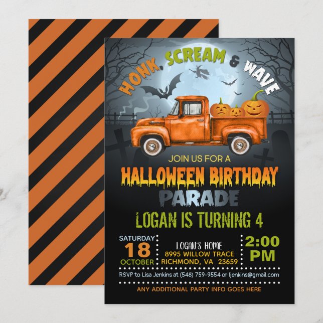 Halloween Drive By Birthday Parade Invitación (Anverso / Reverso)