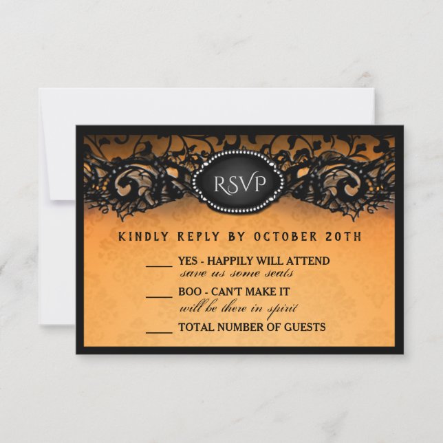 Halloween Elegante Naranja Negro 3.5x5 Boda RSVP (Anverso)