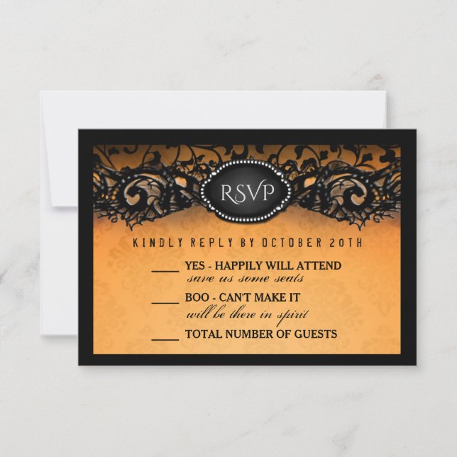 Halloween Elegante Naranja Negro 3.5x5 Boda RSVP (Anverso)