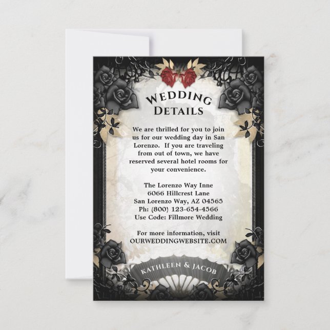 Halloween Elegante Rosa Boda Tarjeta de detalles (Anverso)