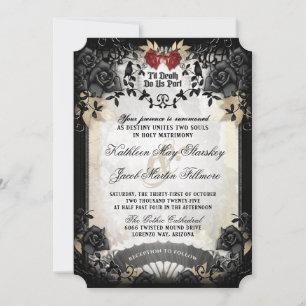 Halloween Elegante Rosa negro Invitación a la boda