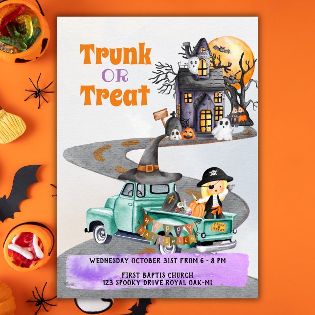 Halloween Evento Invitación Trunk O Trete Cute (Halloween Event Invitation Trunk Or Treat Cute)