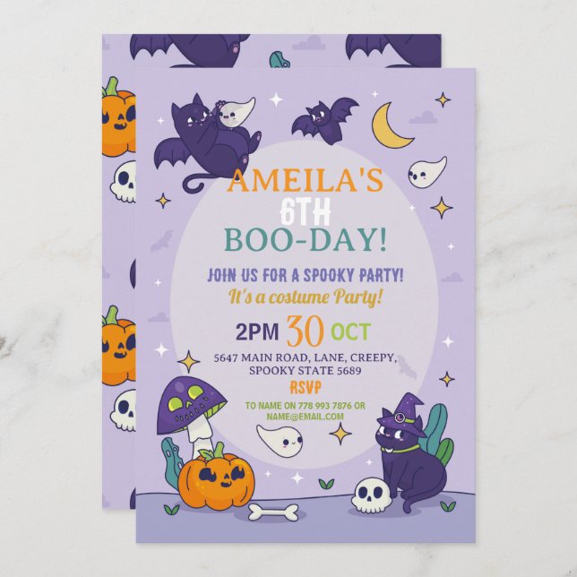 Halloween Fantasma Fiesta Invitación de cumpleaños (Anverso / Reverso)