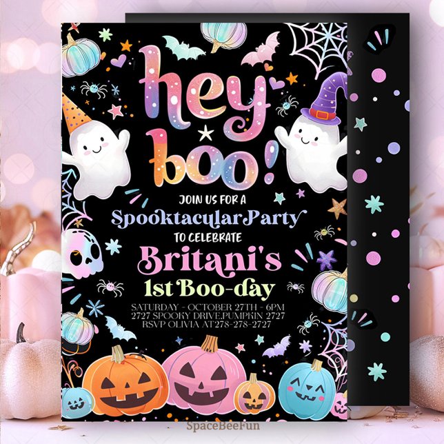 Halloween Fantasma Invitación a cumpleaños Fiesta  (Halloween Ghost Birthday Invitation Party Hey Boo Girly Cute Ghost Birthday Spooktacular Halloween )